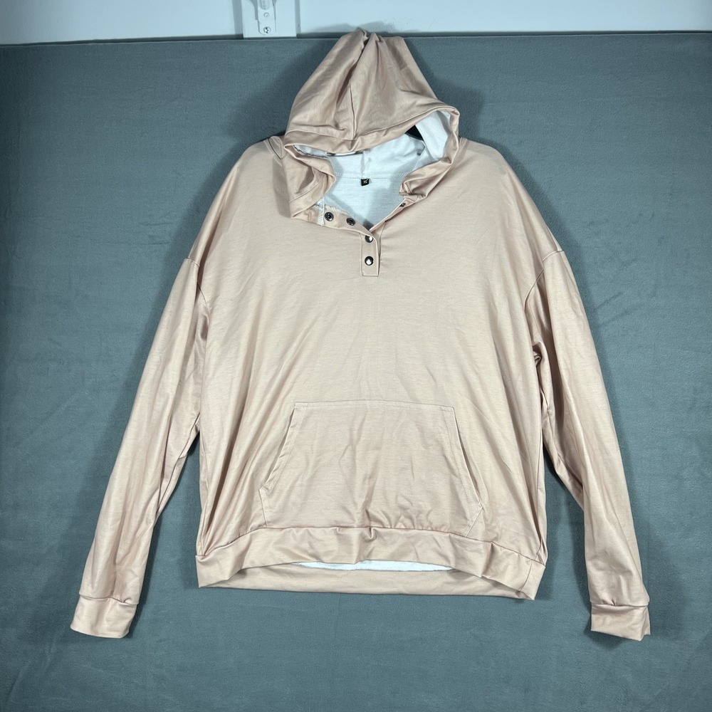 Women's XL Blush Pink Henley Hoodie Sweatshirt Long Sleeve Kangaroo Pocket